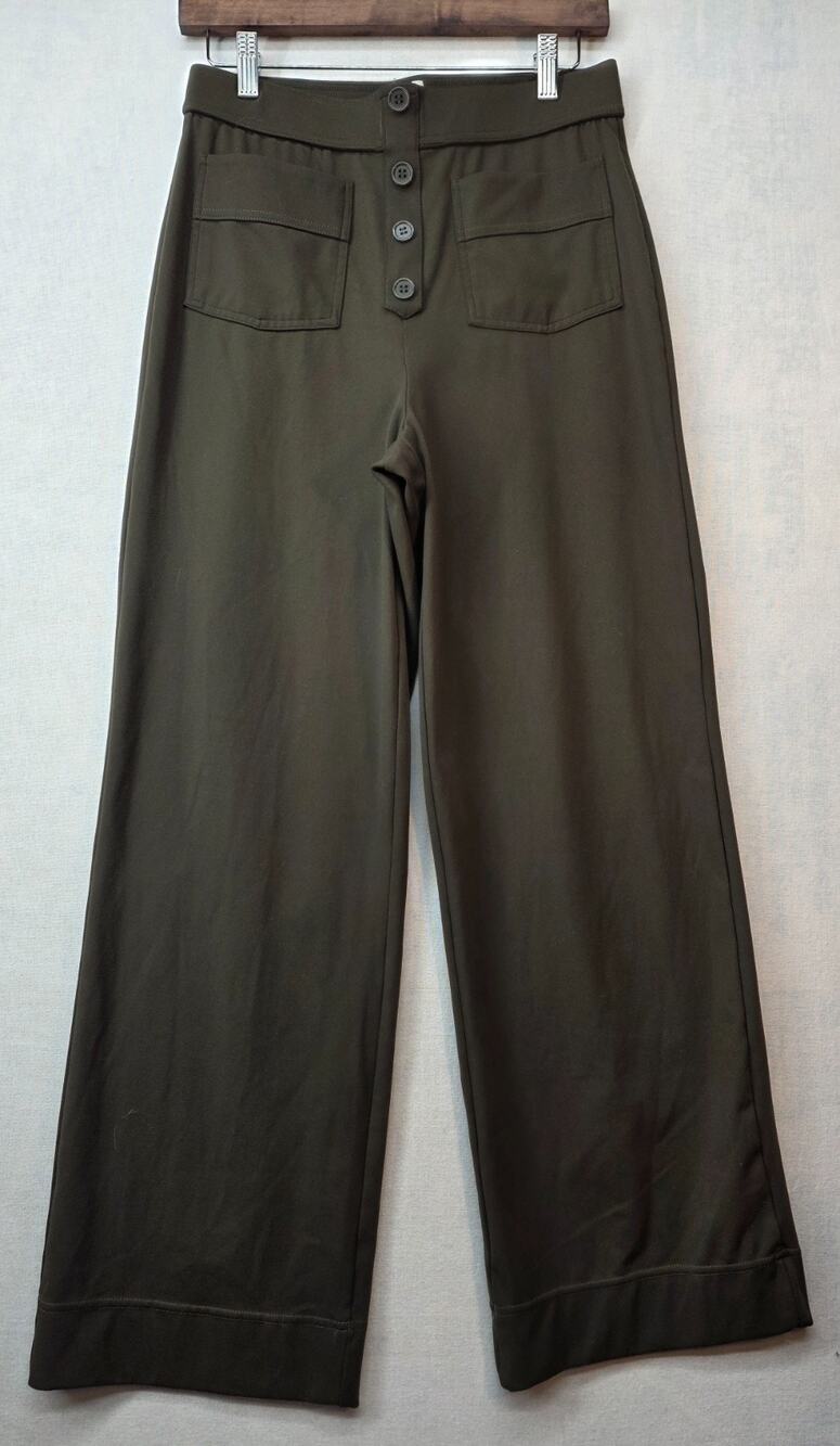 Halara High Waisted Wide Leg Pants Army Olive Green Petite (M)Button Fly Pockets